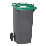 Contenedor Compacto Gris con Ruedas y Tapa Verde de 120 L