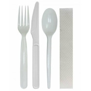 Set Cuchara de Cuchillo, Tenedor de Poliestireno y Servilleta