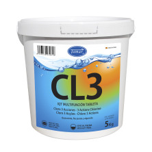 CL3, Cloro 3 Acciones en Tableta 200 Gr, Bactericida, Algicida y Floculante para Mantenimiento del Agua