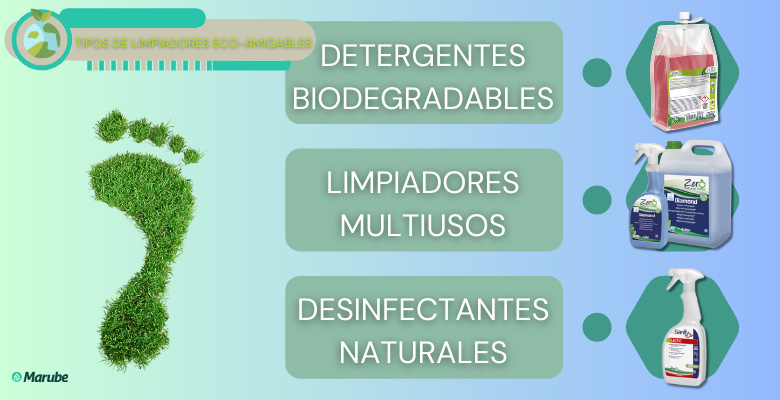 Infografía que muestra diferentes tipos de productos de limpieza eco