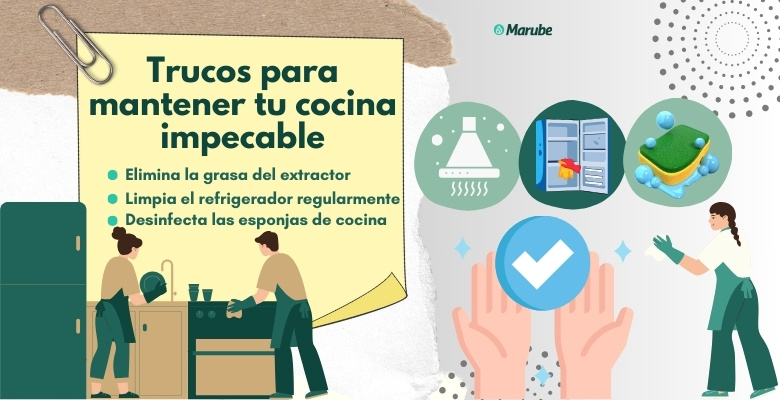 infografía con trucos para mantener la cocina limpia